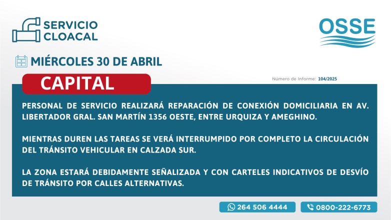 Se reemplazará una conexión domiciliaria en Capital