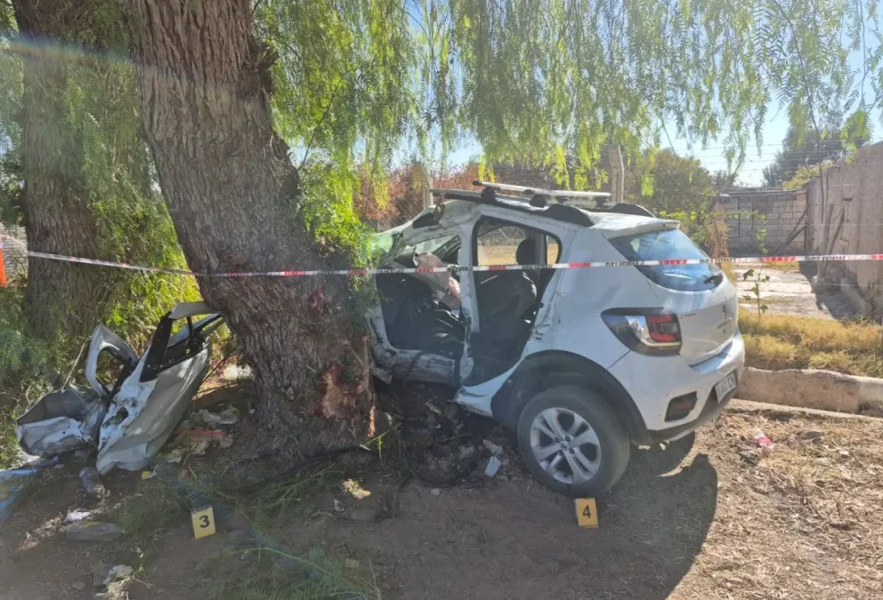 Fuerte siniestro vial en Chimbas: una mujer chocó contra un árbol tras esquivar a un motociclista